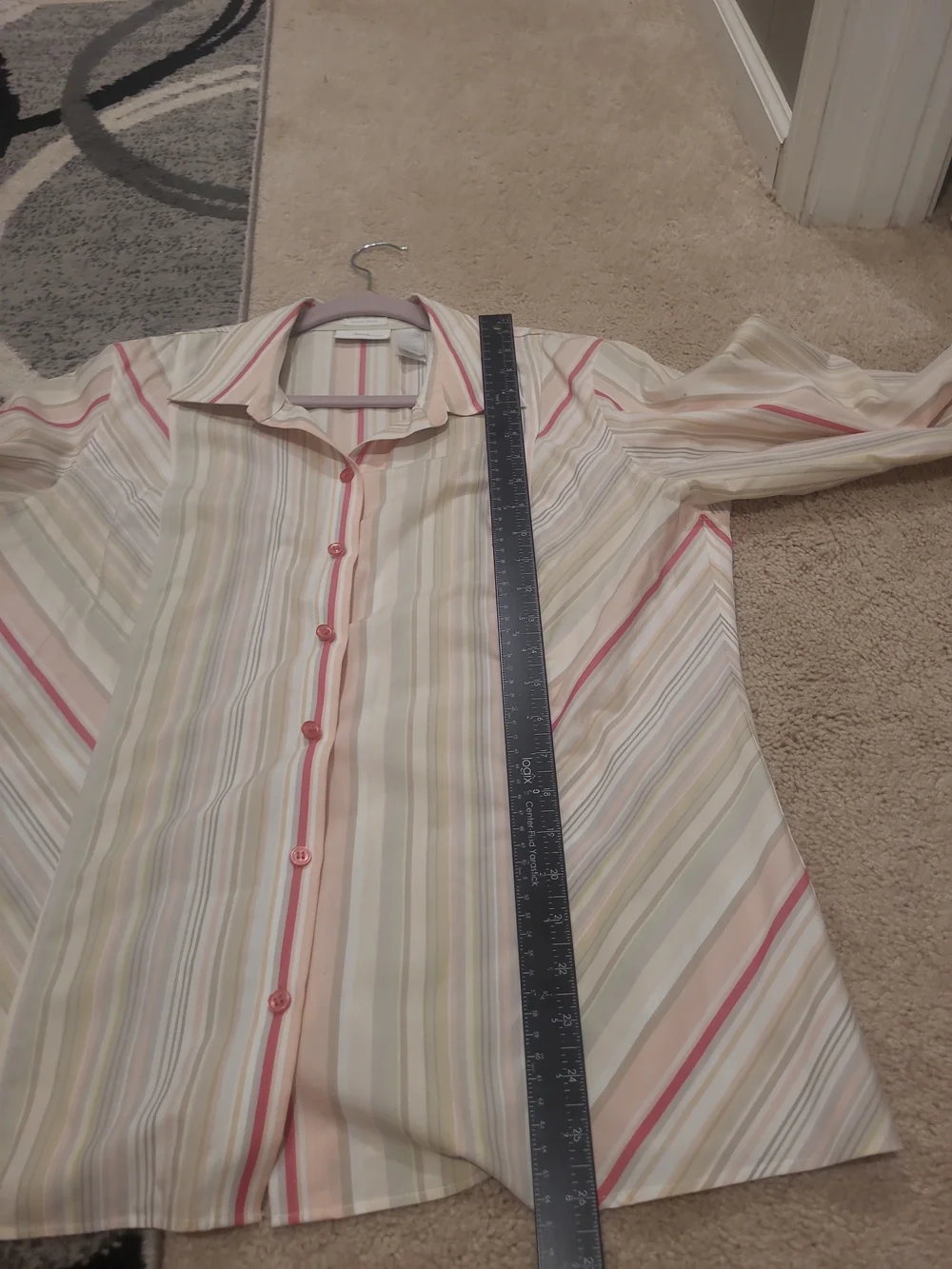 LIZ CLAIBORNE, WOMEN'S MULTI-COLOR COTTON LONG SLEEVED STRIPED BLOUSE, SIZE 14